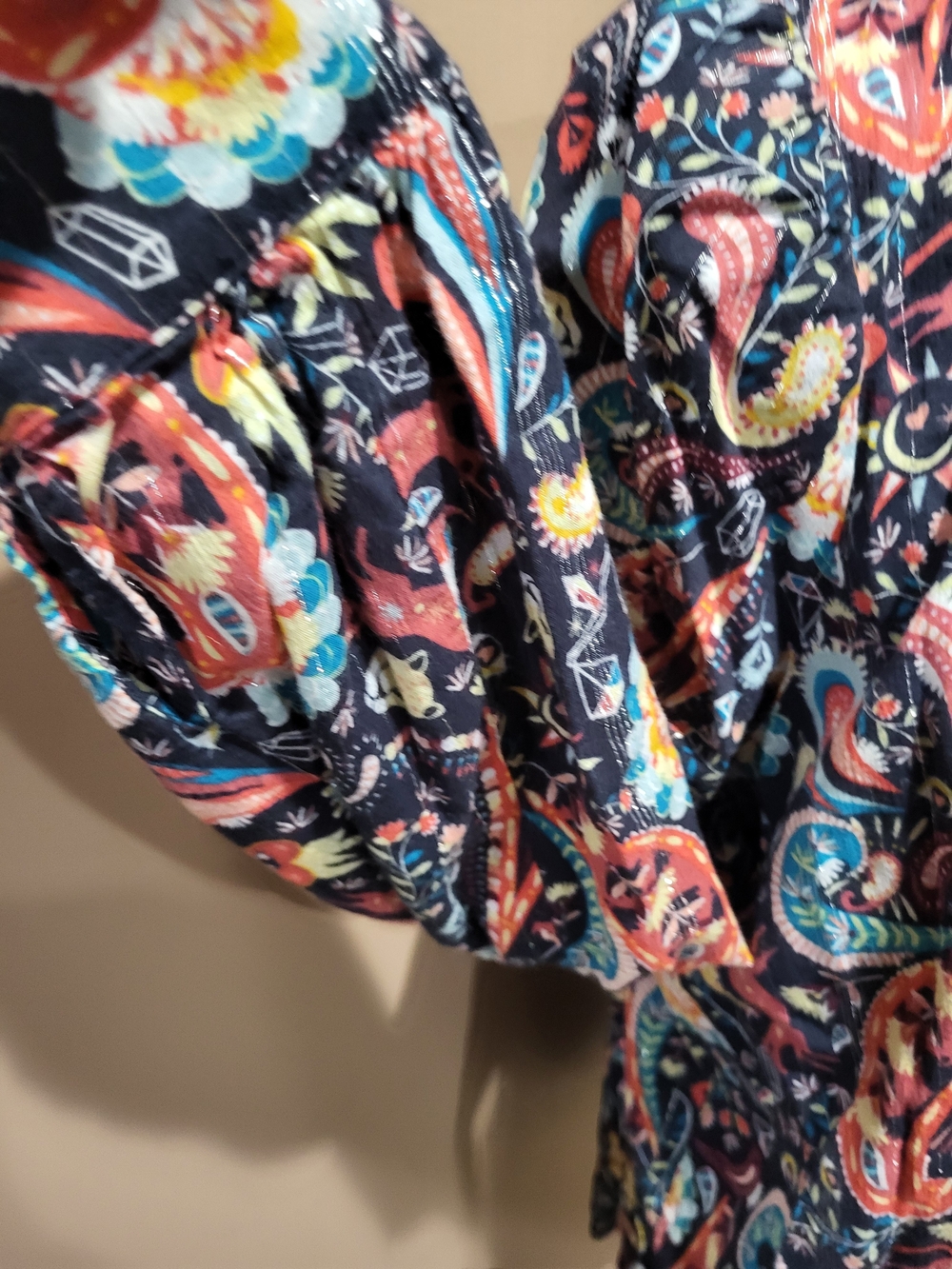 LOFT Navy Paisley Tie-Neck Blouse with Mystic Fantasy Motifs - Picture 3 of 10